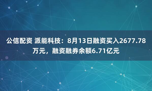 公信配资 派能科技：8月13日融资买入2677.78万元，融资融券余额6.71亿元